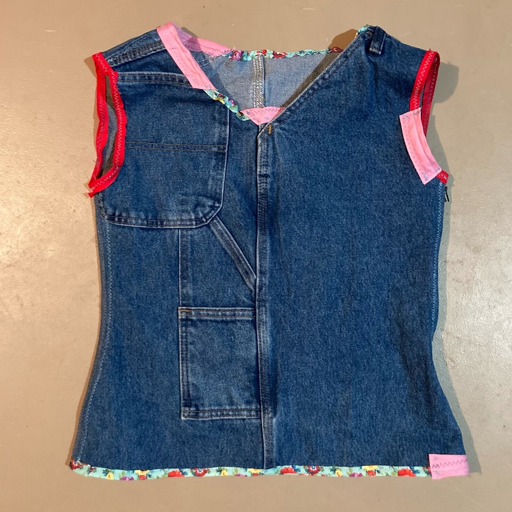 Handmade Denimcore Tank – Upcycled Carpenter Jeans Shirt – Contrast Patchwork